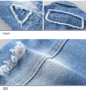 Q20806 Children's Clothing New Boys Fashion Patch Ripped Denim <b>Jacket</b> Boy Denim Outerwear Coat - Product Image 5