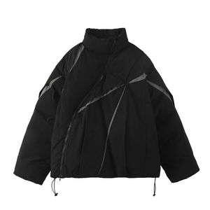 Chaqueta Acolchada Blanca para Hombre con Cuello Alto y Detalles Rojos, Cierre de Cremallera, Estilo Deportivo, Chaqueta Gruesa de Plumón para Hombre - Product Image 2