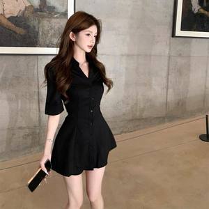 Robe trapèze classique à col noir, tissée, écologique, à imprimé floral, pour le travail et la vie quotidienne - Product Image 3