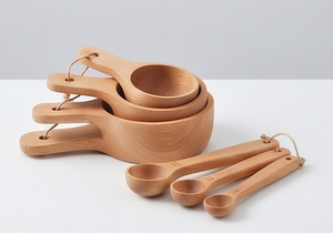 Tasses et cuillères à mesurer élégantes en bois avec poignées, parfaites pour la pâtisserie et la cuisine, ensemble d'outils de cuisine et de boulangerie - Product Image 5