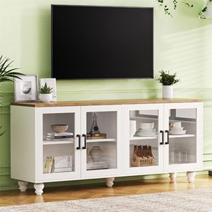 Mobile TV Elegante Stile Fattoria TREND B con Ante in Vetro Temperato per TV fino a 70 Pollici, Credenza Versatile con Ripiani Regolabili, Elegante Porta TV - Product Image 1