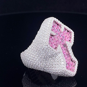 RB Gems Luxury 10K White Gold Purple Baguette Cut Diamond <b>Ring</b> <b>Cross</b>-Shape Hip Hop Style VVS Moissanite 925 <b>Silver</b> for Wedding - Product Image 2