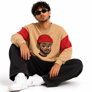 Men's Custom logo Cotton Washed Embroidered Crop Sweat Shirt Blank Oversized Drop Shoulder Crewneck Sweatshirt for Men - Product Image 4