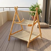 Hamac pour chat à double couche, structure en bois robuste, hamac pour chat à 2 niveaux, housse lavable, lit pour animaux à double couche, lin à double couche