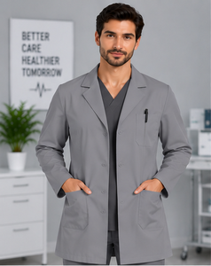 Blouse de laboratoire médicale blanche de créateur en gros pour homme, uniforme médical à manches longues en polycoton respirant pour le travail pharmaceutique - Product Image 3
