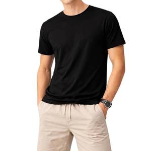 T-shirt à manches courtes jaune pour homme, col rond, coupe classique, respirant, tricoté, couleur unie, 100% coton - Product Image 3