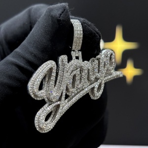 <b>Custom</b> Script <b>Name</b> Pendant 925 Sterling Silver Rhodium Plated VVS Moissanite Micro Pave Iced Personalized Hip Hop <b>Necklace</b> White - Product Image 3