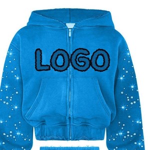 Ensemble de survêtement pour filles avec strass bleus, sweat-shirt à capuche zippé et pantalon, coupe décontractée, manches longues, pour l'automne - Product Image 2