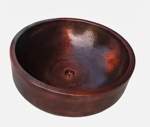 Fregadero Redondo de Cobre Vintage, Hecho a Mano con Acabado Martillado, Lavabo Rústico sin Tapa ni Asas, Diseño Metálico - Product Image 4