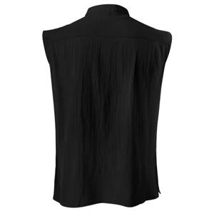 <b>Men's</b> Breathable Cotton Striped Gothic Sleeveless V-neck Lace-Up Front <b>Black</b> Woven <b>Vest</b> - Product Image 2