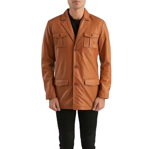 Manteau en cuir véritable pour homme, respirant, col rabattu, double boutonnage, boutons recouverts, coupe classique, fabriqué au Pakistan - Product Image 1