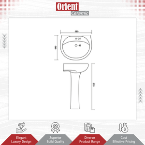 Lavabo de cerámica con pedestal, elegante y duradero, de alta calidad, para uso en hoteles y restaurantes, suministrado globalmente desde India. - Product Image 2