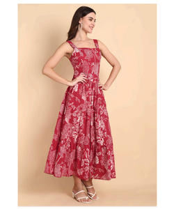 Vestido Maxi de Algodón con Estampado Floral Rojo para Mujer, Elegante, Moderno, Informal, para Fiestas de Verano, Suave y Cómodo - Product Image 3