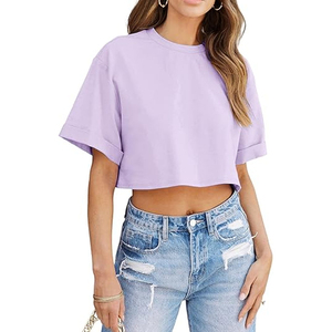 T-shirt court pour femme de haute qualité, en coton, coupe ample, style décontracté streetwear, logo personnalisé - Product Image 1