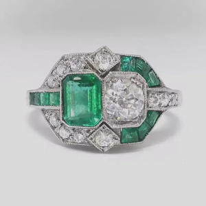 2.65Ct Art Deco Style Round Cut Lab Created Emerald & Diamond Engagement <b>Ring</b> Wedding 14K White <b>Gold</b> Finish <b>Ring</b>, Anniversary - Product Image 3