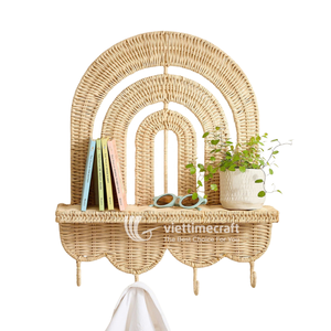 Estante de Pared Multifuncional de Mimbre Arcoíris con Ganchos Colgantes, Estantería Tejida para Cuarto de Niños, Perchero, Decoración de Pared para Habitación Infantil y Baño - Product Image 2