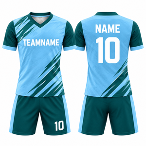 Ensemble de maillots de football personnalisés de qualité supérieure, col en V, manches courtes, 100% polyester, impression sublimée, évacuation de l'humidité, pour hommes adultes - Product Image 1