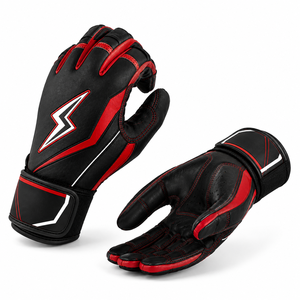 Gant de frappeur en cuir tressé noir et rouge SINEWY SPORTS, main droite, rembourré, fermeture auto-agrippante, durable, unisexe, pour entraînement adulte - Product Image 4