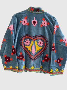 Veste en velours brodée à la main avec des motifs floraux, col mandarin, manches longues, taille plus, vêtements d'automne pour femmes, style Prairie Chic - Product Image 4
