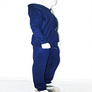 Navy 100% Organic Cotton Hooded Sweatsuit Two Piece <b>Set</b> Premium Fleece Regular Fit Jogging Pants Pullover Top Custom Embroidery - Product Image 1