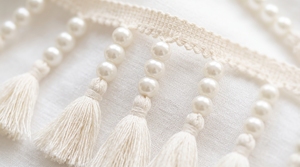 Bordure en coton à franges avec trois perles pour rideaux et décoration intérieure - Product Image 6