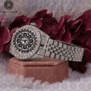 Montre de luxe Charm Jewells en acier inoxydable, boîtier rond de 40 mm, quartz analogique, lunette sertie de diamants, mode féminine - Product Image 4