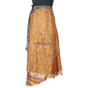New Fabulous Two Layered Reversible New Indian Around Silk Sari Wrap <b>Skirts</b> Women Wear Vintage Silk Sari <b>Long</b> Length Wrap Around - Product Image 4
