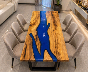 Luxury Modern Blue Epoxy Resin Solid Wood <b>Live</b> <b>Edge</b> Dining <b>Table</b> Handmade Custom Diwali Dining Room Furniture Home Decor - Product Image 1