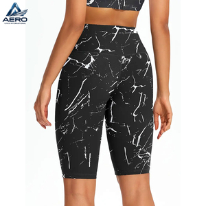 High-Waisted Yoga Shorts Marble Print Compression Workout, Quick-Dry Stretchy <b>Tummy</b> <b>Control</b> Fitness Wear Ladies Shorts - Product Image 4