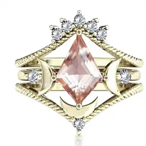 Anillo de Compromiso con Morganita en Forma de Cometa, Plata de Ley 925, Chapado en Oro Rosa, Engaste Clásico con Puntas, Certificado por Terceros - Product Image 1