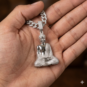 Colgante de Plata de Ley 925 con Moissanita y Diamantes, Diseño de Buda, Estilo Hip Hop Religioso Premium, Joyería Personalizada para Hombre - Product Image 3
