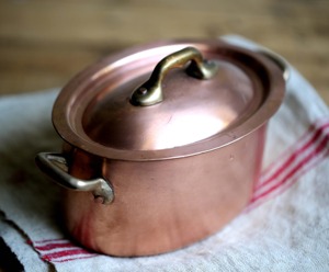 1890s Mid Century Copper Soup <b>Pot</b> Double Handle Oven Safe No Coating <b>For</b> Gas And <b>Induction</b> - Product Image 1