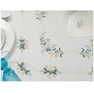 Wholesale Customized Modern White Cotton Embroidered Pretty Floral <b>Tablecloth</b> Durable Washable Full Sizes Hemstitch Table Covers - Product Image 2