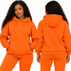 Women's <b>Orange</b> Solid 100% Cotton Lined Hoodie Drop Shoulder Pullover Sweatshirt Casual Long Sleeve Hooded Top Autumn <b>Hoodies</b> - Product Image 5
