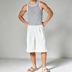 Lightweight Custom Logo <b>Men's</b> Ribbed Knitted Tank Top Solid Color O-Neck Casual Sleeveless Top Gray <b>White</b> Trim Hand Knitted <b>Vest</b> - Product Image 5