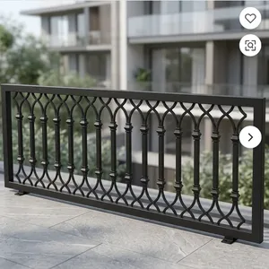 Barandilla Decorativa de Hierro Forjado Negro para Balcón con Diseño Geométrico Curvo, Barrera de Seguridad Resistente para Terraza de Casa o Villa - Product Image 3