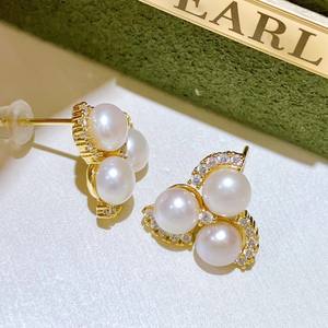 ต่างหูมุกน้ำจืดนำเข้าคุณภาพสูง แบรนด์ Haoshi ตัวเรือนเงินแท้ เครื่องประดับแฟชั่น - Product Image 3