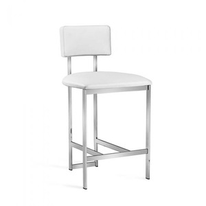 Modern Upholstered Dining <b>Stool</b> <b>with</b> Chrome Legs Faux Leather Seat and <b>Back</b> Home Dining Furniture - Product Image 1