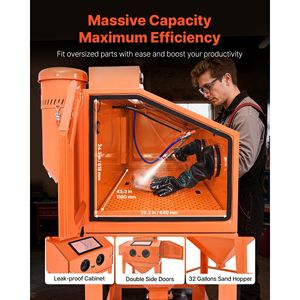 Cabine de sablage en acier robuste de 115 gallons avec trémie à abrasifs de 31 gallons et deux pistolets de sablage 1.6 – Sablageur haut de gamme - Product Image 2
