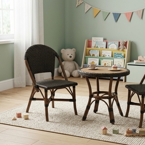 Chaise Enfant en Rotin Noir en Gros, Siège Moderne pour Salle de Jeux, Mobilier de Crèche Adorable, Léger, Miniature, Sans Accoudoirs, Base Boîte - Product Image 2