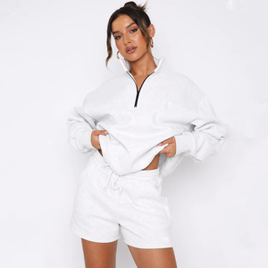 Oversized Drop Shoulder Womens 2 Piece <b>Set</b> Custom 3d Puff Printed Logo Cropped Zipper Hoodie Short Ladies <b>Twin</b> <b>Set</b> - Product Image 2
