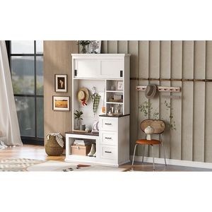 Moderno Banco de Almacenamiento para Recibidor de 40.2 Pulgadas de Ancho con 3 Estantes, 3 Cajones y 3 Ganchos Resistentes, Perchero U Can - Product Image 3