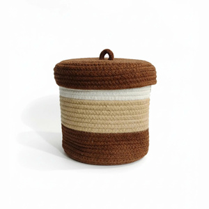 Cesta Moderna de Cuerda de Algodón con Tapa, Organizador Decorativo, Cesta Artesanal de Cuerda de Algodón Trenzada con Tapa, Organizador para el Hogar, OEM, ODM - Product Image 1