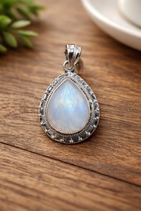 จี้รูปหยดน้ำมูนสโตนธรรมชาติ เงินแท้ 925 งานแฮนด์เมด ดีไซน์คลาสสิก ของขวัญเครื่องประดับสำหรับผู้หญิง ผู้ชาย และทุกเพศ - Product Image 4