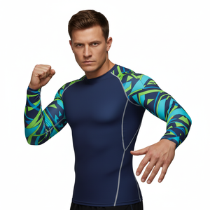 Custom Sublimated Jiu Jitsu Rash guard Long Sleeve MMA BJJ <b>Compression</b> <b>Shirt</b> with Surf Logo Wholesale for Men - Product Image 5