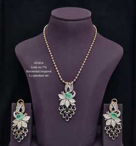 Ensemble collier pendentif paon 11614 avec zircone cubique, pierres précieuses vertes, roses et jaunes, boucles d'oreilles assorties, bijoux de mode pour mariage et fête - Product Image 3