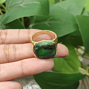 Bague tendance en laiton plaqué or 18 carats avec pierre précieuse turquoise cuivrée, bijou fantaisie de haute qualité, best-seller - Product Image 2
