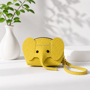 OEM Cute Elephant Coin <b>Purse</b> Keychain PU Leather Mini Zipper Wallet <b>Small</b> Coin Bag with Key Ring Wrist Strap - Product Image 1