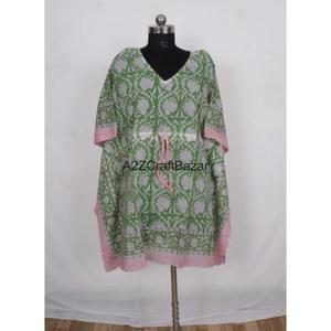 Vestido Kaftán Midi de Algodón 100% Hecho a Mano para Mujer, Estilo Casual Romántico Vintage con Estampado Floral, Cuello en V, Manga Corta, Ligero, para Primavera - Product Image 1