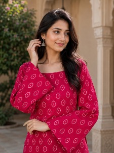 Latest Design of Bandhej Print Cotton Fabric Low Price <b>Kurta</b> And Plazzo Set <b>For</b> <b>Ladies</b> Regular wear Formal And Casual Wear - Product Image 2